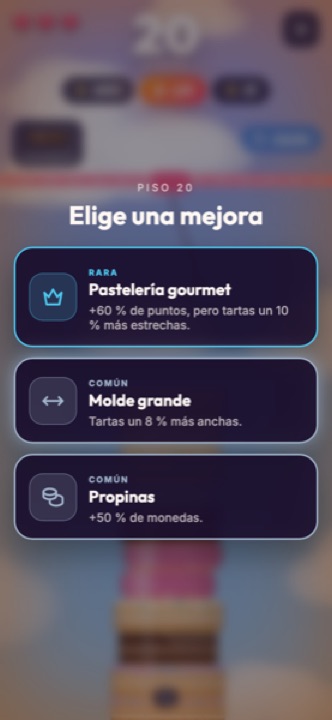 Pantalla para elegir una mejora